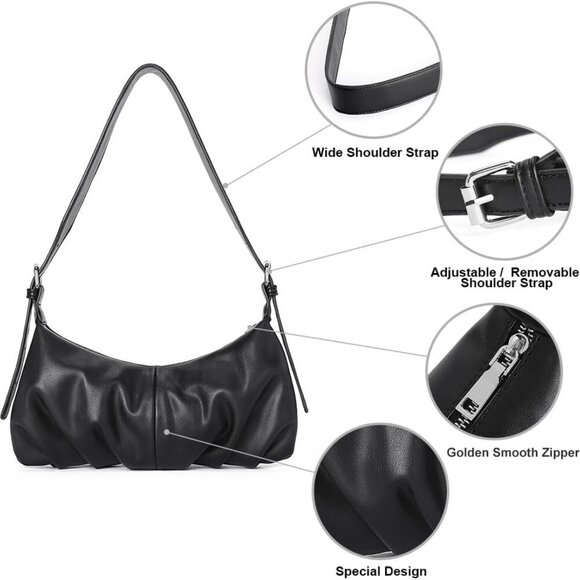 Shoulder Bag,Purses for Women Dumpling Small Hobo Bags Vegan Leather Ladies Clut - Picture 6 of 7